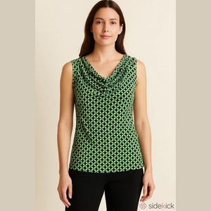 Jones Studio Geometric Green and Black Sleeveless Blouse